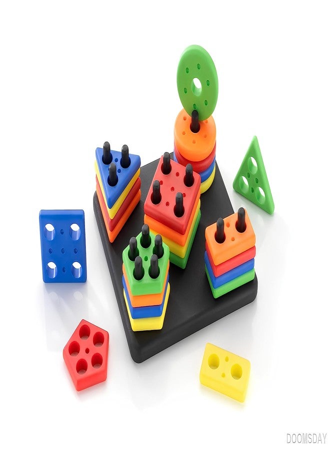DOOMSDAY Shape Sorter Stacker Toddlers Puzzles Toy Montessori Color Sorting Preschool Geometric Shapes Toy Peg Puzzles Board Blocks Baby Stacking & Sorting Toys for Toddlers - Image 1